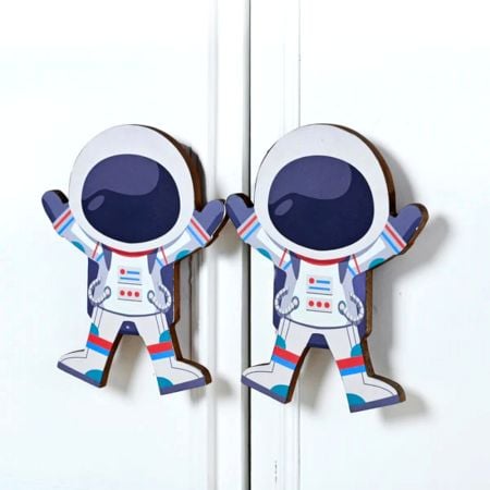 Handcrafted Astronaut Cupboard Handles Acacia Wood Set
